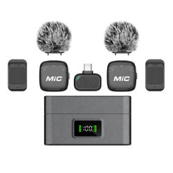 Microphone Cravate Sans Fil Pour Vidéo Réduction Du Bruit Par IA Récepteur Type C Boîtier De Charge Autonomie 24 Heures