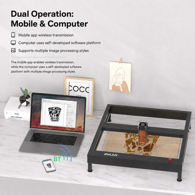 Machine De Gravure Laser Automatique 3 W Pour Bois Acrylique Et Métaux Revêtus Zone 400 × 400 mm Précision 0.05 mm Windows An...