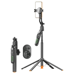 Perche À Selfie Pour Live Streaming Avec Suivi IA Trépied À Ouverture Automatique Stabilisation 5 Axes Extensible 182 Cm