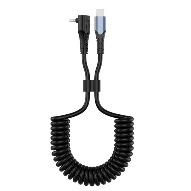 Câble De Charge Et De Données Type C Vers 8 Pin Coudé À Ressort Extensible 1,5 M PD 27 W 3 A 480 Mbps