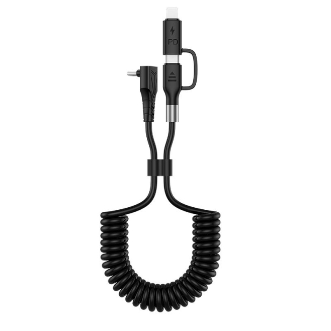 Câble De Charge Et De Données Type C Vers 8 Pin Et Type C PD 27 W À Ressort Rétractable 1.5 M 480 Mbps