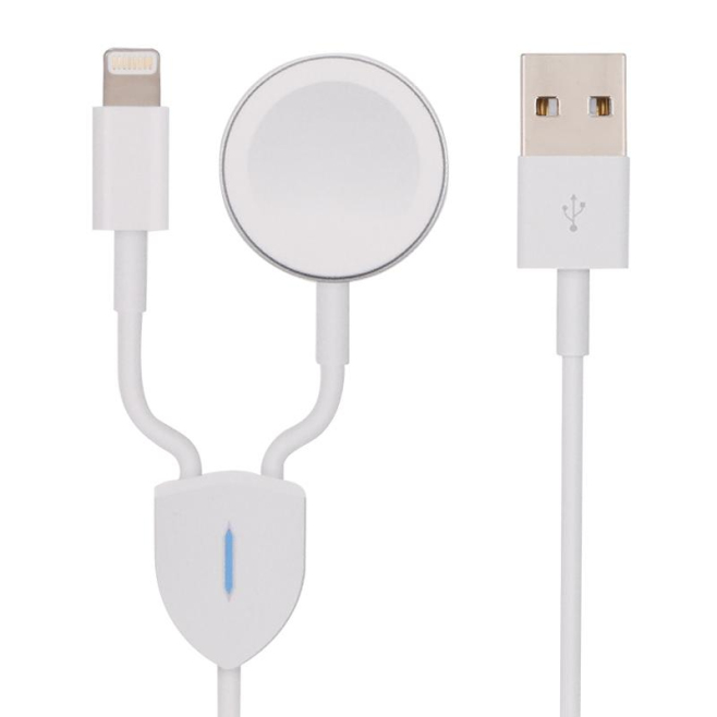 Câble Chargeur 2 En 1 USB 8 Pin Et Montre Magnétique Charge Deux Appareils Longueur 1,2 MFacile À Transporter