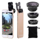 Kit objectif smartphone 3 en 1 noir mont&eacute; sur t&eacute;l&eacute;phone avec lentilles fisheye et pochette - Yonis Y-of2