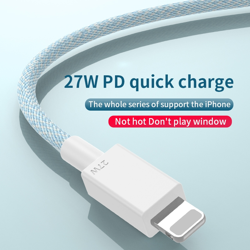 Câble USB-C vers 8 Pin PD 27W Charge Rapide 480Mbps Tressé 1 m - Bleu