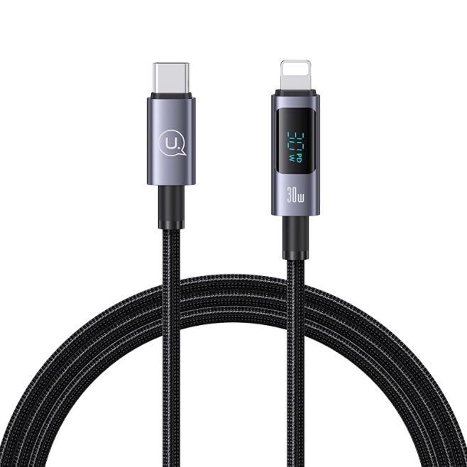 Câble De Données Type C Vers 8 Pin 30 W À Charge Rapide Avec Affichage Numérique Puissance E Marker Support PD 120 Cm Noir