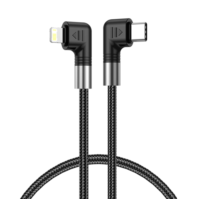 Câble USB-C Vers 8 Pin 30W Pour Charge Et Transfert De Données 480Mbps Double Coude 90° Tressé Nylon 0,5M