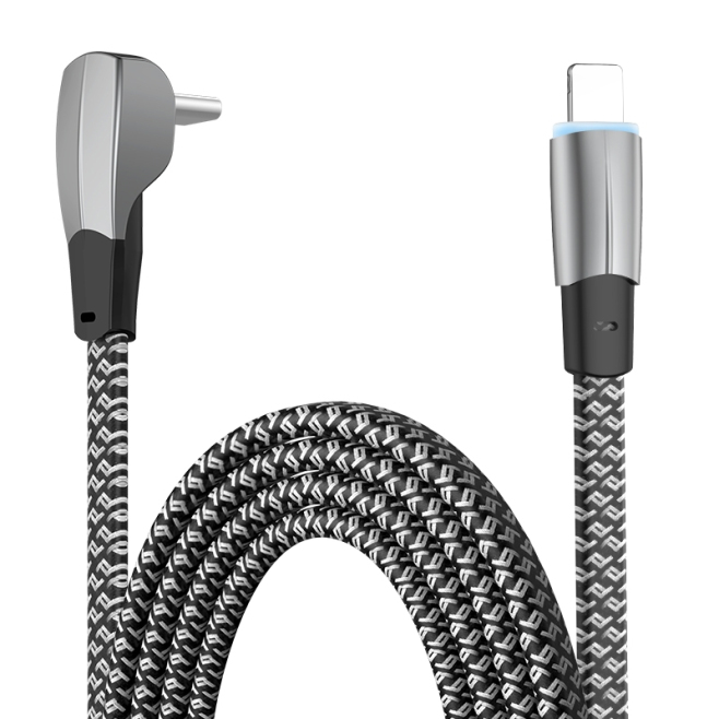 Câble USB-C Vers Lightning 3A Charge Rapide Et Transfert De Données 1,2 m Tressé Nylon Embout Coudé 480 Mbps