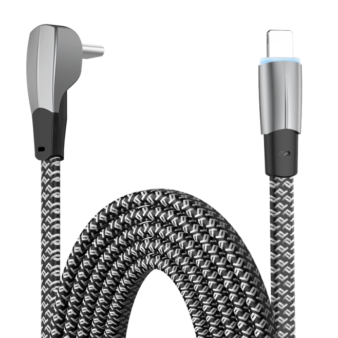 Câble USB-C Vers 8 Pin De Charge Rapide Et Données 3A 2 M Tressé En Nylon À Connecteur Coudé 480 Mbps
