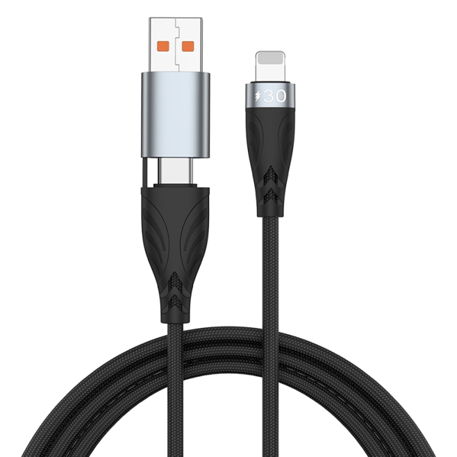 Câble 2 En 1 USB Ou Type C Vers 8 Pin Pour Charge Rapide Et Transfert De Données 30 W Gaine Tressée