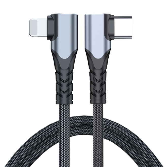 Câble USB C Vers 8 Pin De Charge Et Données 20W À Double Coude 90° En Nylon Tressé 1m