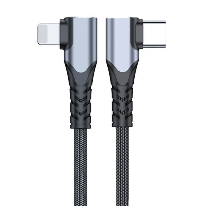Câble USB-C Vers 8 Pin De Charge Et De Données 20 W À Double Coude 90° En Nylon Tressé 40 cm