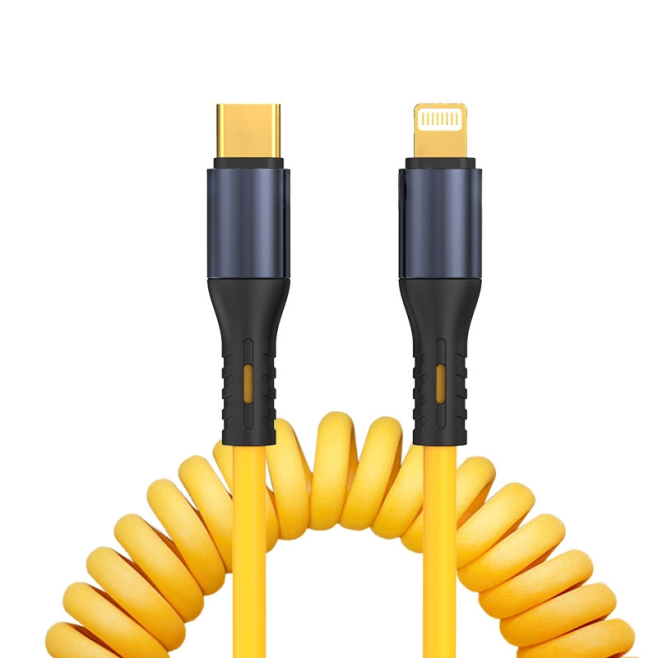 Câble De Charge Et De Données USB C Vers 8 Broches À Ressort 150 Cm 5 A 12 W Avec Coque Aluminium Anti Oxydation Et Noyau Cui