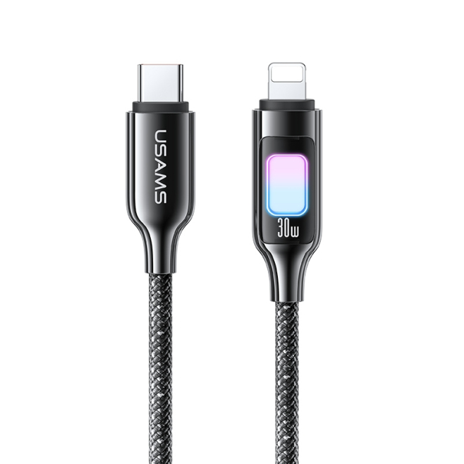 Câble USB C Vers 8 Pin 30 W 480 Mbps Avec Éclairage Coloré 1,2 m Et Gaine Tressée En Nylon