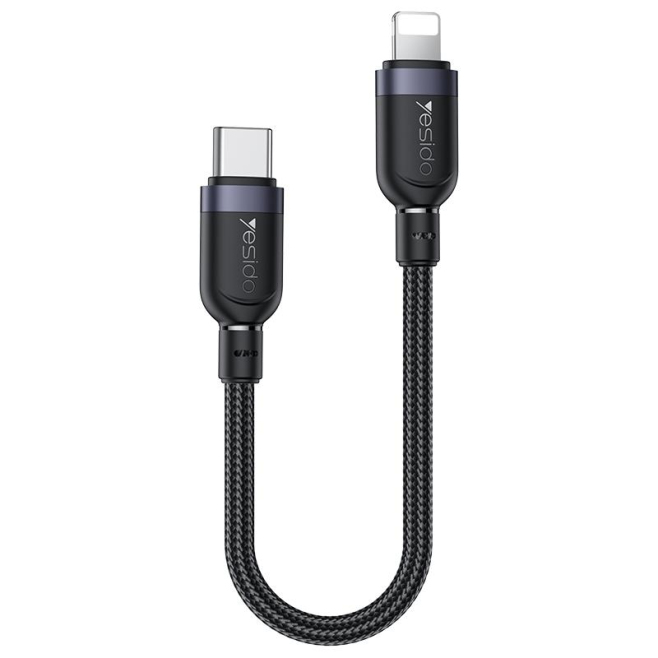 Câble De Données Type-C Vers 8 Pin 27 W 3 A 0,3 M Noir En TPE Et Aluminium Résistant À La Traction