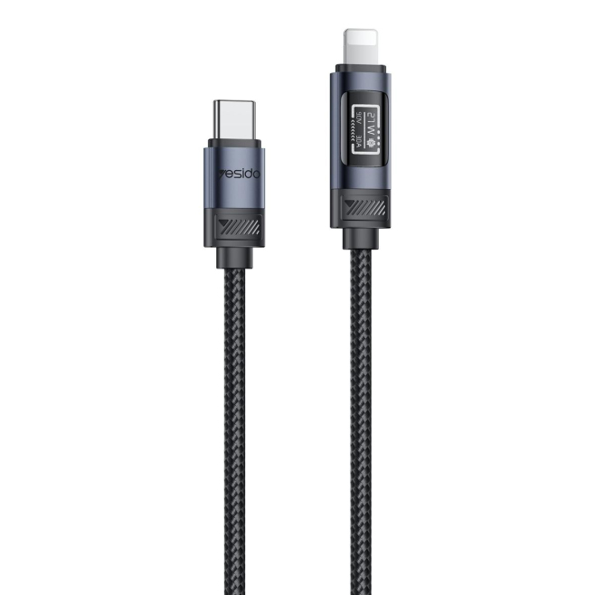 Câble De Charge Et De Données Type C Vers 8 Pin 27 W Avec Écran OLED CarPlay Filaire Et Gaine Tressée
