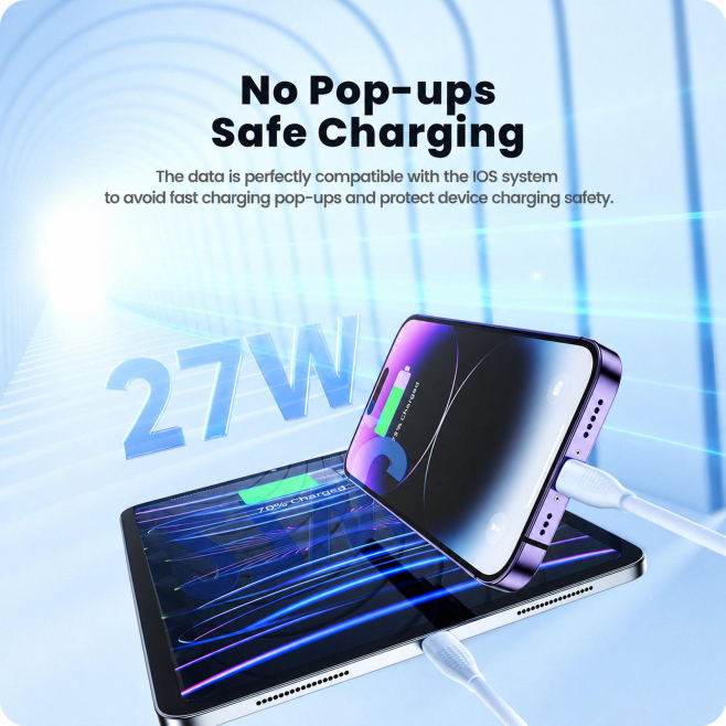 Câble USB C Vers 8 Broches Pour iPhone Charge Rapide Power Delivery 27 W 2 M Résistant 20 000 Flexions