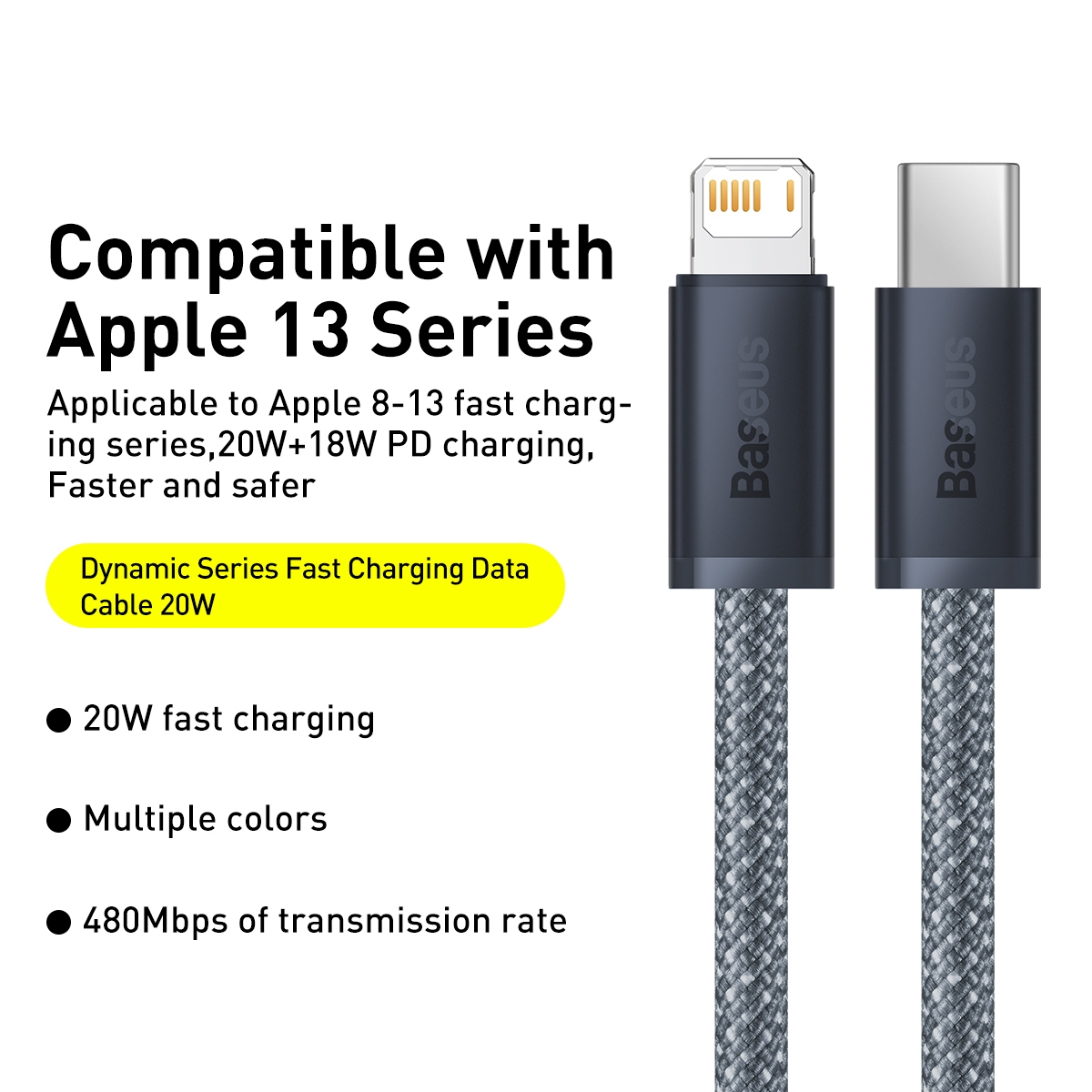 Câble USB-C vers 8 Pin 1 m Charge Rapide 20 W Données 480 Mbps Tressé