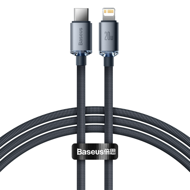 Câble USB-C Vers 8 Pin 20W Charge Rapide Tressé 1,2 m Transmission 480 Mbps Noir