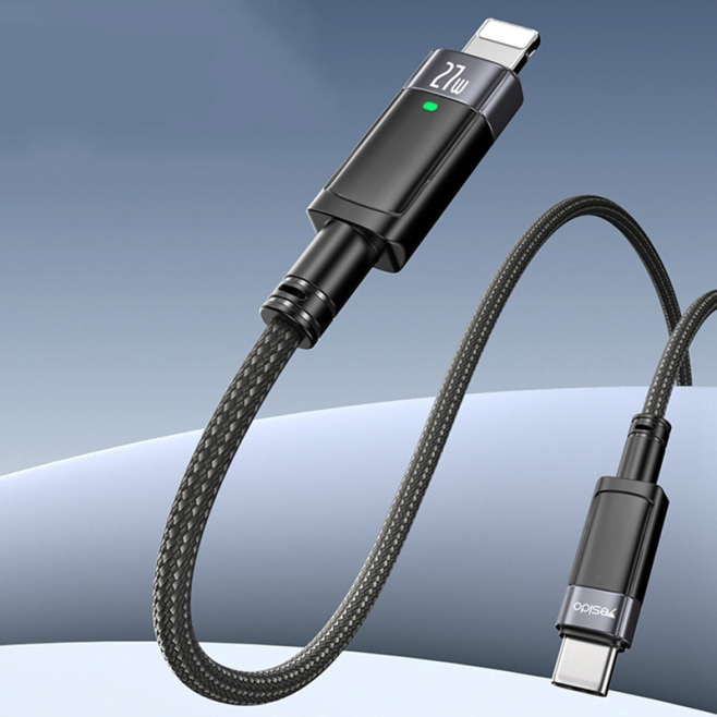 Câble De Charge Et Données USB-C Vers 8 Pin 27 W 1.2 m Nylon Tressé Mise Hors Tension Automatique