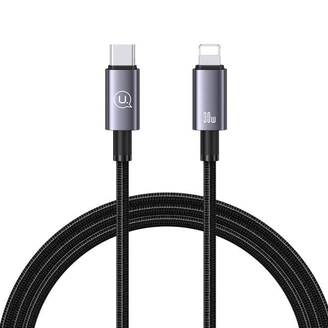 Câble USB Type-C Vers 8 Pin 30 W Pour Charge Rapide Et Transfert De Données 1,2 m Tressé Nylon Noir