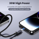 Câble USB Type-C Vers 8 Pin 30 W Pour Charge Rapide Et Transfert De Données 1,2 m Tressé Nylon Noir