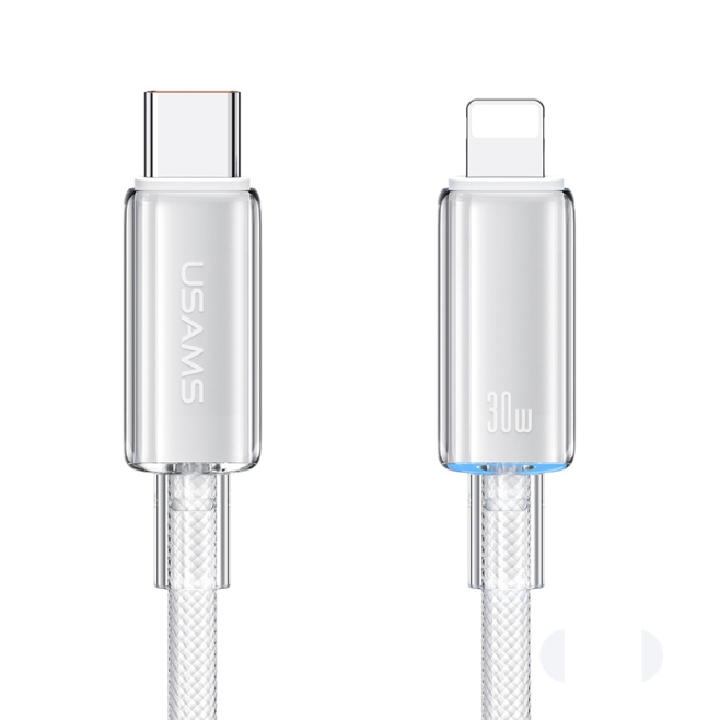 Câble Type C Vers 8 Pin Pour Charge Rapide 30 W Et Transfert De Données 480 MB/s Avec LED Tressé 1,2 M Noir