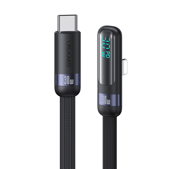 Câble USB-C Vers 8 Broches Charge Rapide PD 30W Avec Affichage Numérique Et Connecteur Coudé 90°