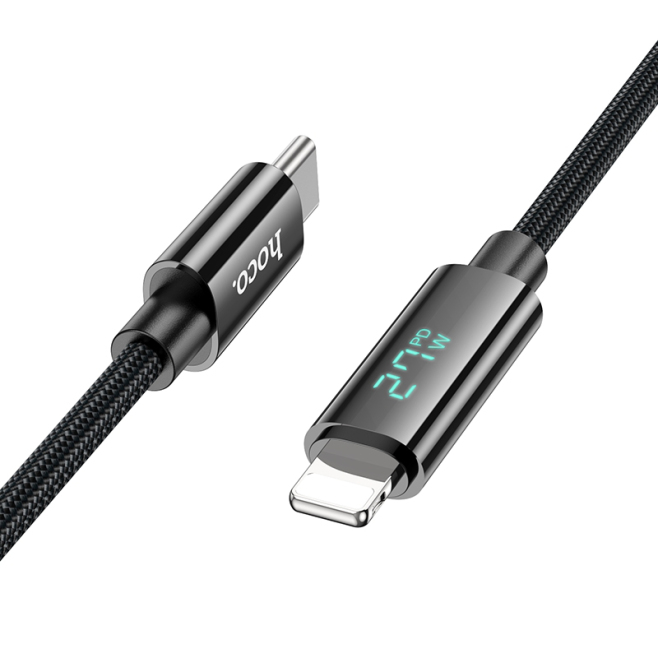 Câble De Charge Rapide USB-C Vers Lightning 1,2 m PD 27 W Avec Affichage De La Puissance Noir - www.yonis-shop.com