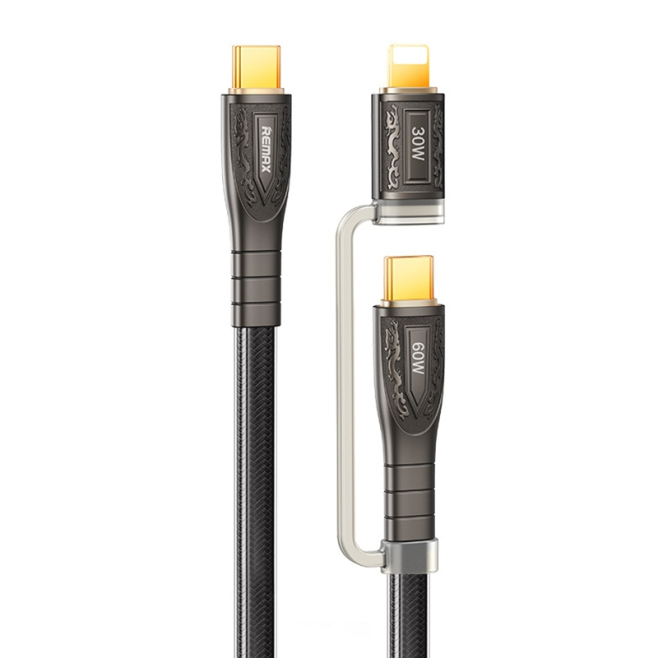 Câble De Charge Rapide Tressé Type C Vers Type C Et 8 Pin 60W 1,2 mètre En Nylon Renforcé