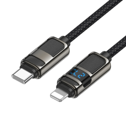 Câble USB-C Vers 8 Pin De Charge Et Données Avec Affichage PD 27 W 1,2 M Noir Tressé - www.yonis-shop.com