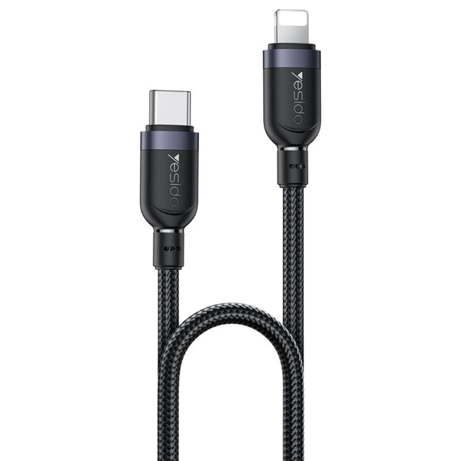 Câble De Données USB Type C Vers 8 Broches 27 W 3 A 1,2 M En TPE Et Alliage D’Aluminium Noir
