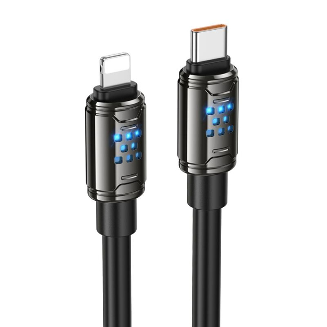 Câble De Charge Rapide Type-C Vers 8 Pin 27 W Avec LED Et Puce E-Marker 1,2 m Noir