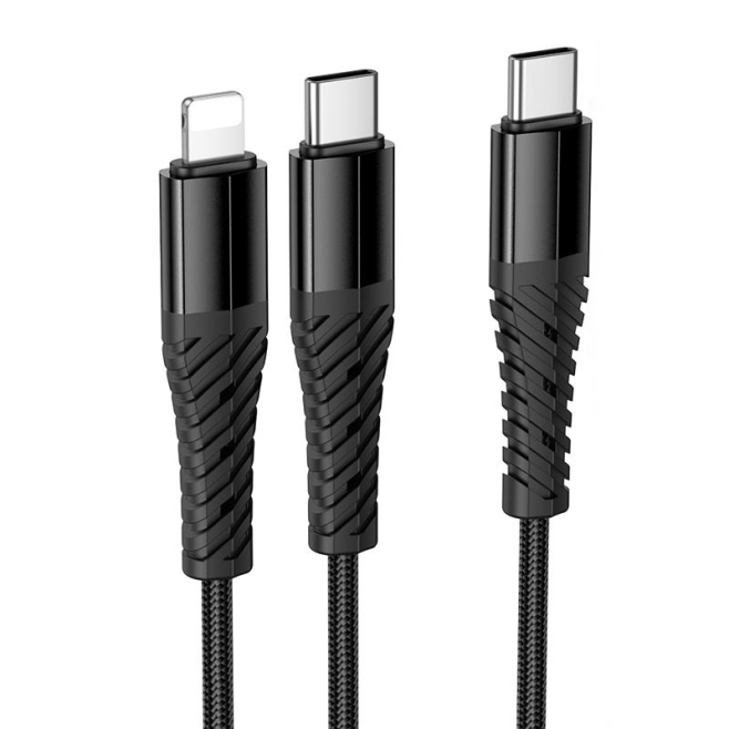 Câble De Charge 2 En 1 Type C Vers Type C Et 8 Pin 1 M Nylon Tressé Charge Simultanée 5 V 3 A
