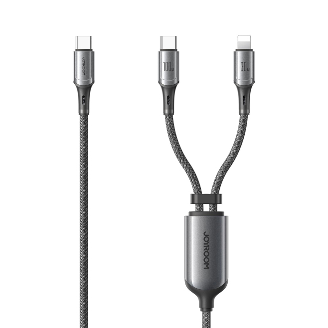 Câble De Charge Rapide 2 En 1 USB-C Vers USB-C Et 8 Pin 100 W Tressé Avec Gestionnaire De Câble 1.5 m - www.yonis-shop.com