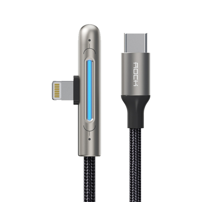 Câble USB-C Vers 8 Pin De Charge Rapide Et Données Pour Jeu Mobile 20 W Coudé À 90 Degrés En Nylon Tressé