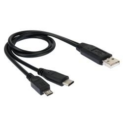 Câble Adaptateur USB 2.0 Mâle Vers Micro USB Et USB Type C 3.0 Mâles Transfert 5 Gbit/s 38 cm
