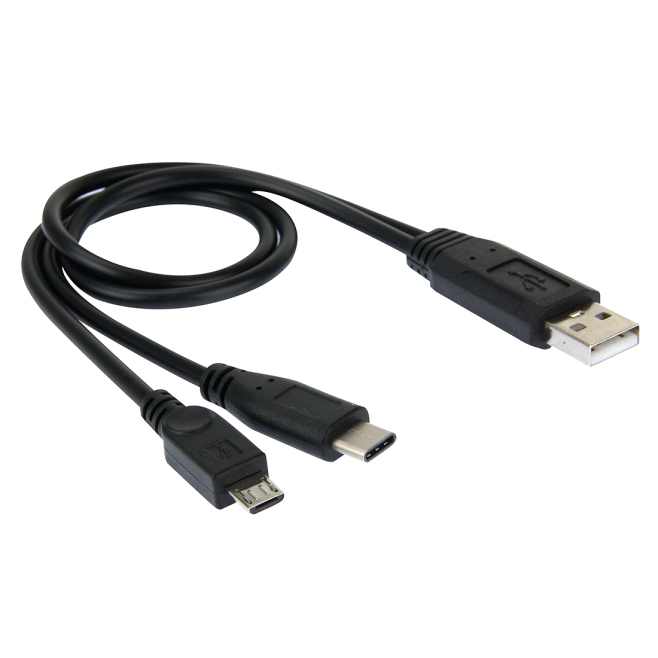 Câble Adaptateur USB 2.0 Mâle Vers Micro USB Et USB Type C 3.0 Mâles Transfert 5 Gbit/s 38 cm