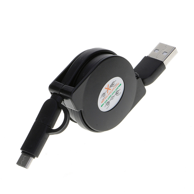 Câble De Charge Et Synchronisation Deux En Un Rétractable Micro USB Vers USB Type C 1 m 2 A
