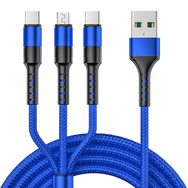 Câble De Charge USB 3 En 1 8 Pin Type C Micro USB Charge Rapide 5 A Tressé Nylon 125 Cm