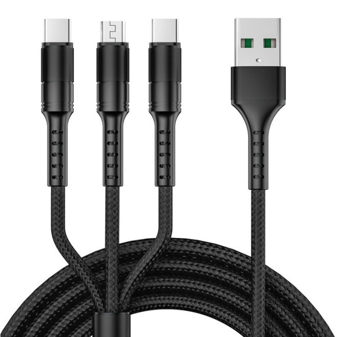Câble USB 3 En 1 Charge Rapide 5 A 8 Pin Type C Micro USB Tressé 125 Cm Données Type C