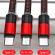 Câble USB 3 En 1 Charge Rapide 5 A 8 Pin Type C Micro USB Tressé 125 Cm Données Type C