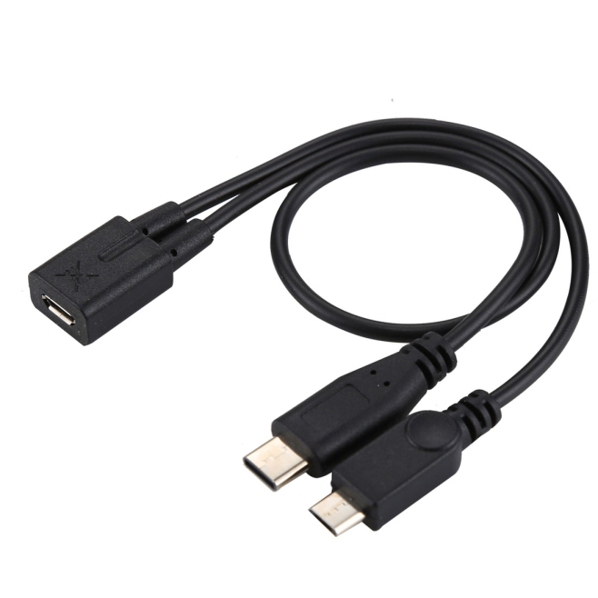 Câble Adaptateur Y Micro USB Femelle Vers USB C Et Micro USB Mâles 30 cm Pour Smartphones