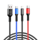 Câble De Charge Et De Données 3 En 1 Charge Rapide Simultanée 8 Pin Micro USB USB C 2.4 A 1.2 M