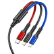 Câble De Charge Et De Données 3 En 1 Charge Rapide Simultanée 8 Pin Micro USB USB C 2.4 A 1.2 M