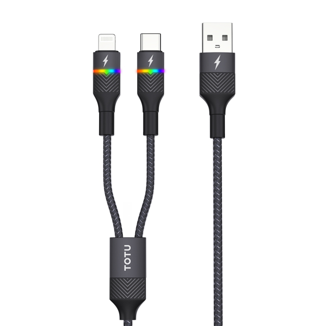 Câble USB 2 En 1 8 Pin Type-C Pour Charge Et Synchronisation 1,5 m 2,4 A Avec Éclairage RGB Doux