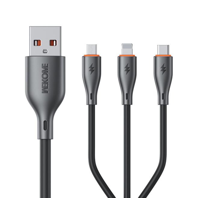 Câble USB 3 En 1 De Charge Rapide Et De Données Jusqu’à 66 W Type C 8 Pin Micro 120 Cm En PVC