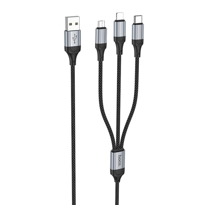 Câble De Charge 3 En 1 USB Vers 8 Pin Type C Micro USB 1 Mètre 2,4 A Nylon Tressé Connexion 8 Pin Data