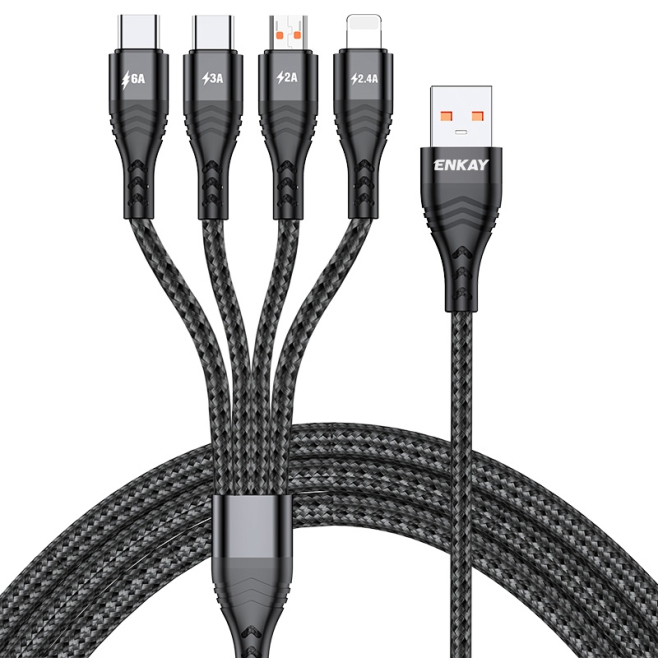 Câble De Charge 4 En 1 USB A Vers USB C 8 Pin Et Micro USB 6 A 2 m Tressé Résistant