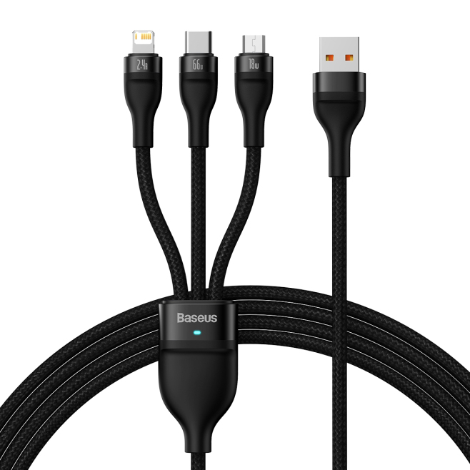 Câble De Charge Rapide 3 En 1 USB 66 W Tressé Nylon 1,2 M Type C 8 Pin Micro USB