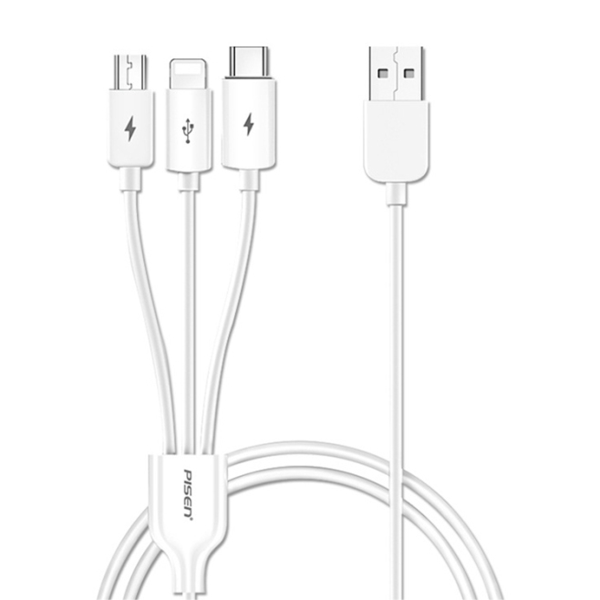 Câble USB 3 En 1 1.2 M 3 A Pour Charge Rapide Simultanée Et Transmission De Données 8 Pin Type-C Micro USB
